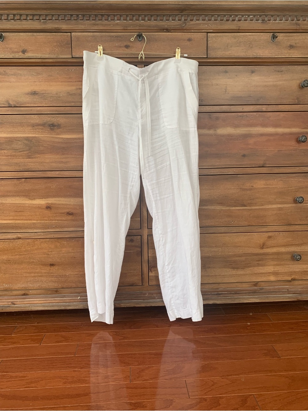 LOFT Linen Pants: White, Loungewear, Elastic Waist w/Tie, Pockets, M